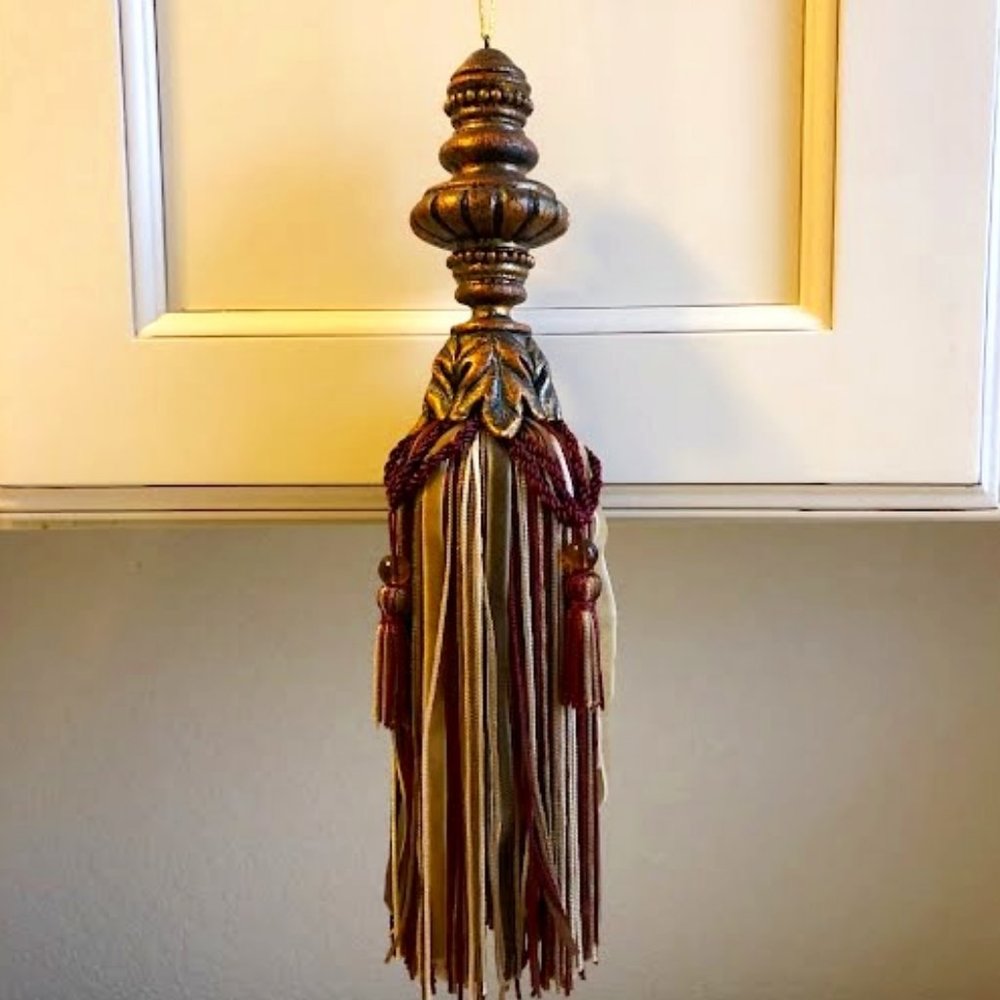 NWT 16" Decorative Fringe Tassel with Gold Bronze Painted Acanthus Crown